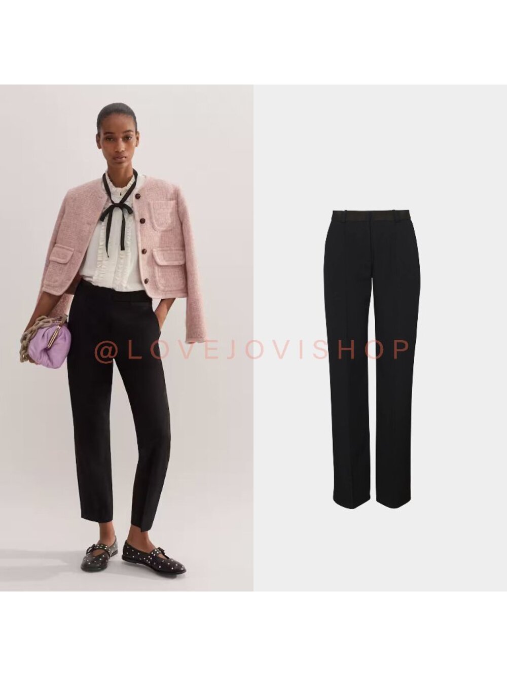 Feminine | Kate Spade Tuxedo Straight Leg Pants | Black Satin Trim | Luxury 10